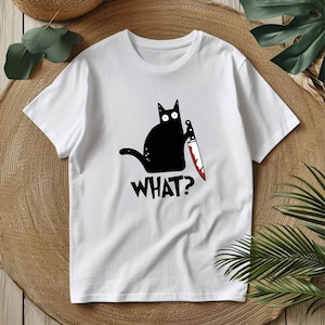 Black Cat With Knife T-shirt, Meme Gift Funny Tee, Gift Funny Style, what black Cat unisex Tee Top