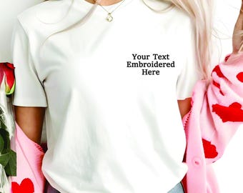 Personalised Embroidered T-shirt, Personalised With Your Custom Text Matching Unisex Tee Top