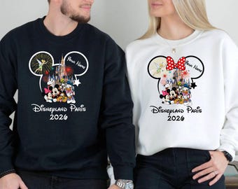 Suéter familiar personalizado de Disneyland París, viaje familiar en grupo 2026, suéter con nombre personalizado de Disneyland 2026, camiseta unisex para adultos y niños.