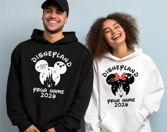 Spersonalizowana rodzinna bluza z kapturem Disneyland Paris, grupowy rodzinny wyjazd wakacyjny 2026, spersonalizowana bluza z kapturem Disneyland 2026 z imieniem, bluza z kapturem dla dorosłych unisex dla dzieci