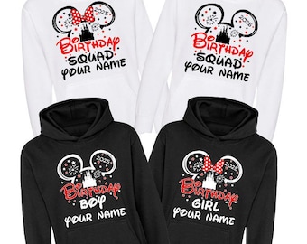Sudadera con capucha personalizada de Disney para cumpleaños de niña y niño 2026, sudadera personalizada para el equipo de cumpleaños de Disney, sudadera con capucha familiar de Mickey y Minnie para cumpleaños de Disney.