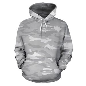 Light Gray Camouflage Pullover Hoodie, Unisex Men&#39;s Women&#39;s Camo Hoodie, Mens Womens Camouflage Hoodie, Urban Streetwear, Army
