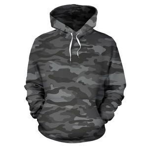 Gray Camouflage Pullover Hoodie, Unisex Men&#39;s Women&#39;s Camo Hoodie, Mens Womens Camouflage Hoodie, Urban Streetwear, Army
