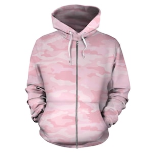 Light Pink Zip-Up Camouflage Hoodie, Unisex Men&#39;s Women&#39;s Camo Zip Up Hoodie,  mens womens Camouflage Hoodie, Urban Streetwear, Army