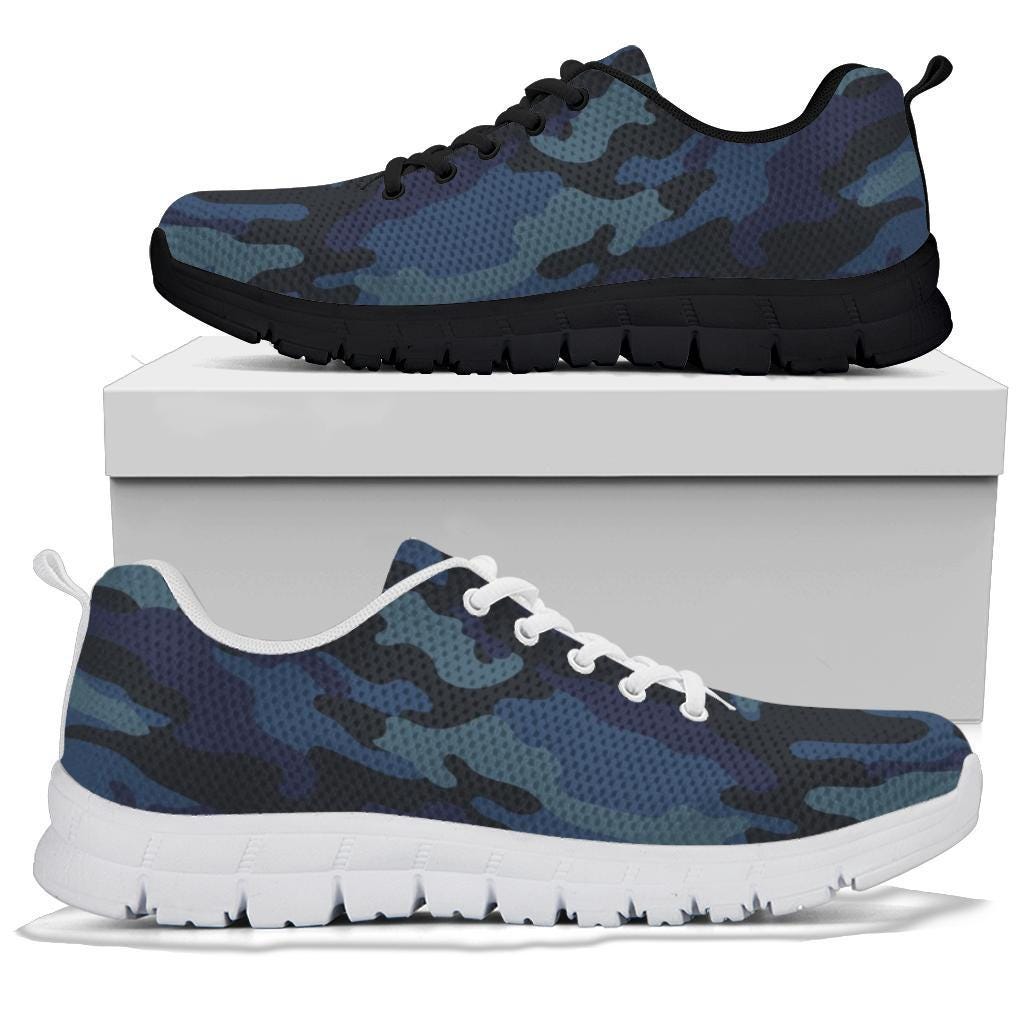Zapatillas de camuflaje azul marino oscuro, zapatillas de camuflaje unisex para hombre y mujer, zapatillas de camuflaje para hombre y mujer, zapatilla
