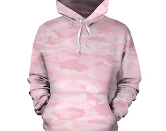 Light Pink Camouflage Pullover Hoodie, Unisex Men's Women's Camo Hoodie, Mens Womens Camouflage Hoodie, Urban Streetwear, Army