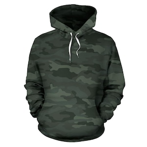 Dark Green Camouflage Pullover Hoodie, Unisex Men&#39;s Women&#39;s Camo Hoodie, Mens Womens Camouflage Hoodie, Urban Streetwear, Army