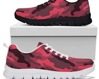 Dark Red Camouflage Shoes, Unisex Men display picture 1