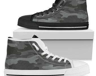 Classic Woodland Camo High Top Shoes, Unisex Men's Women's Camo High Top Shoes, Mens Womens Camouflage High Top Sneakers, Footwear, Army