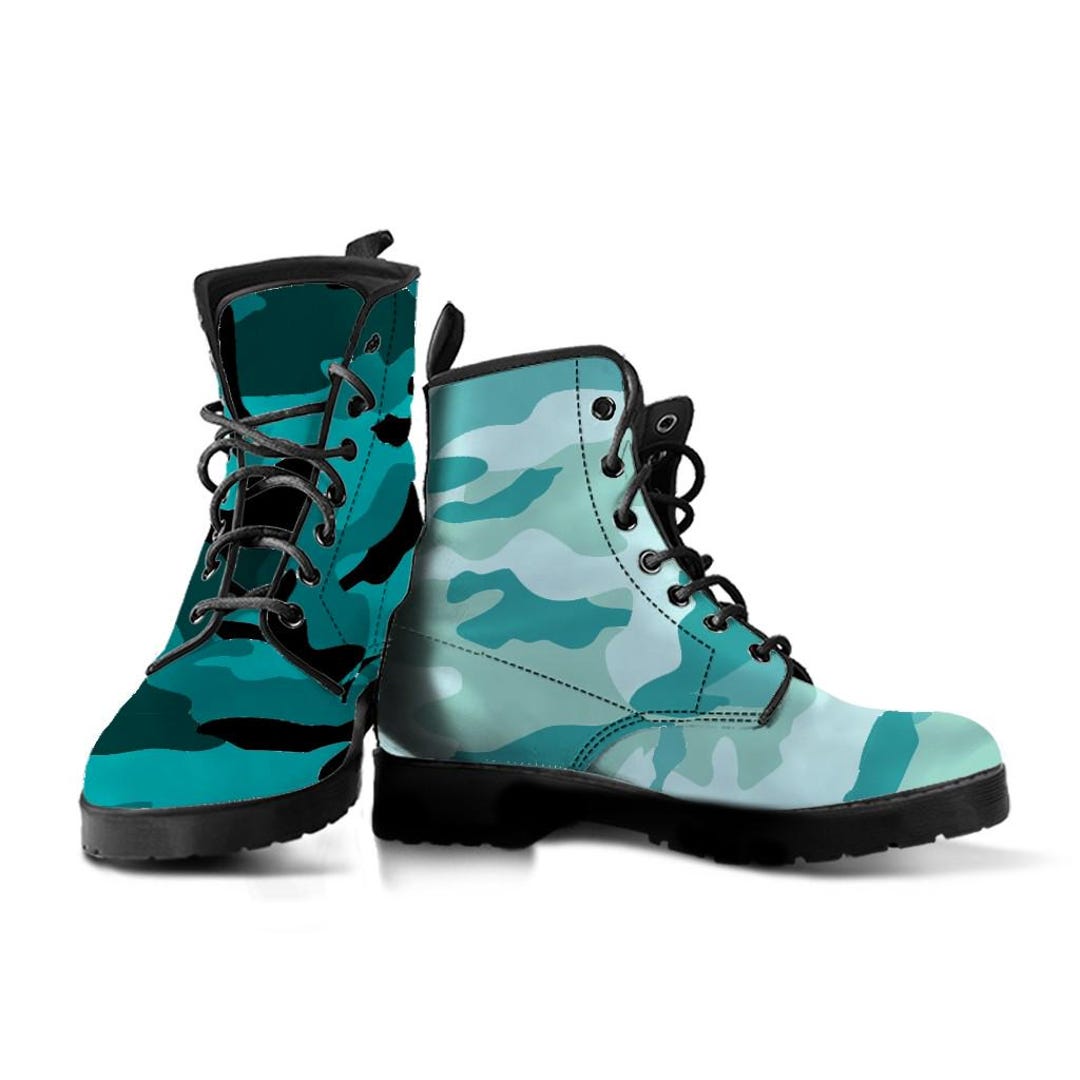Turquoise Camouflage Boots, Camo Boots, Unisex Mens Womens Camouflage ...
