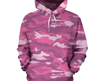 Florescent Pink Camouflage Pullover Hoodie, Unisex Men's Women's Camo Hoodie, Mens Womens Camouflage Hoodie, Urban Streetwear, Army