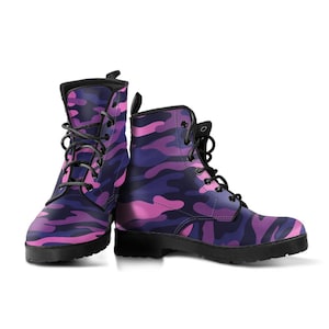 Florescent Pink Purple Camouflage Combat Boots, Unisex Men&#39;s Women&#39;s Camo Boots, Mens Womens Camouflage Boots, Footwear, Army