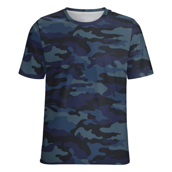 Dark Blue Navy Camouflage T-shirt, Men's Camo Shirt, Unisex Mens