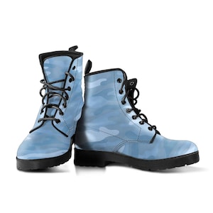 Light Blue Camouflage Combat Boots, Unisex Men&#39;s Women&#39;s Camo Boots, Mens Womens Camouflage Boots, Footwear, Army