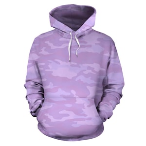 Light Purple Camouflage Pullover Hoodie, Unisex Men&#39;s Women&#39;s Camo Hoodie, Mens Womens Camouflage Hoodie, Urban Streetwear, Army
