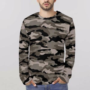 Grünes Camouflage Langarm-Shirt, Unisex Herren Damen Camo Sweatshirt, Herren Damen Camouflage Langarm-Shirt, Army