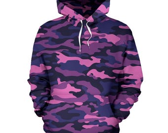 Florescent Pink Camouflage Pullover Hoodie, Unisex Men's Women's Camo Hoodie, Mens Womens Camouflage Hoodie, Urban Streetwear, Army