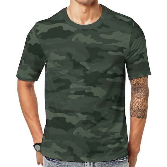 Dark Green Camouflage T-shirt, Men's Camo Shirt, Unisex Mens