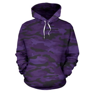 Dark Purple Camouflage Pullover Hoodie, Unisex Men&#39;s Women&#39;s Camo Hoodie, Mens Womens Camouflage Hoodie, Urban Streetwear, Army