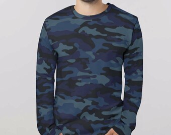ネイビーカモフラージュTシャツ、ユニセックスTシャツ、迷彩シャツ