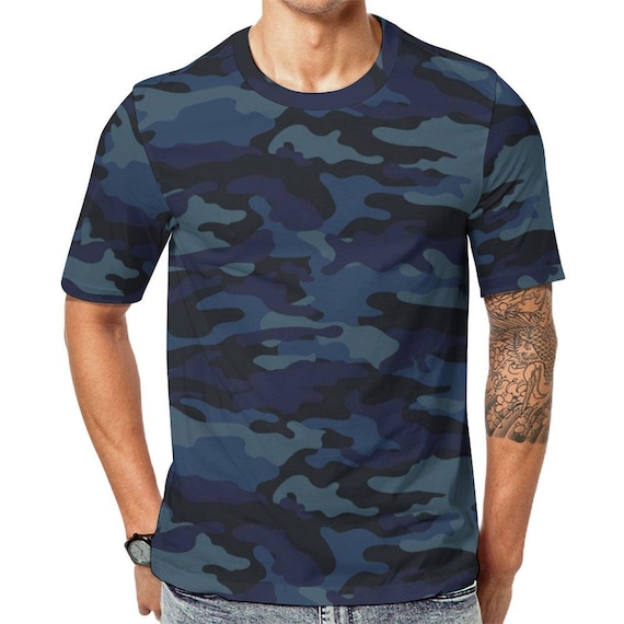 Dark Blue Navy Camouflage T-shirt, Men's Camo Shirt, Unisex Mens