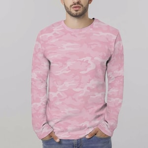 Camisa de manga larga de camuflaje rosa claro, sudadera de camuflaje unisex para hombre y mujer, camisa de manga larga de camuflaje para hombre y mujer, estilo militar.