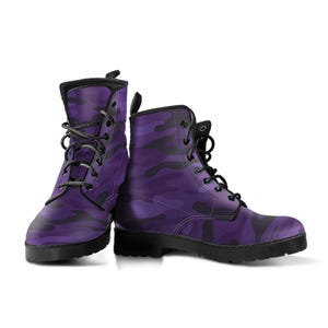 Dark Purple Camouflage Combat Boots, Unisex Men&#39;s Women&#39;s Camo Boots, Mens Womens Camouflage Boots, Footwear, Army