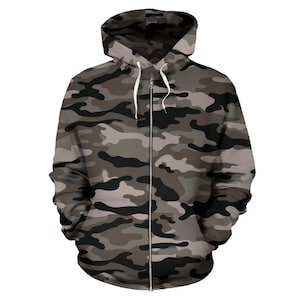 Green Zip-Up Camouflage Hoodie, Unisex Men&#39;s Women&#39;s Camo Zip Up Hoodie,  mens womens Camouflage Hoodie, Urban Streetwear, Army