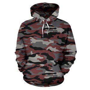 Red Camouflage Pullover Hoodie, Unisex Men&#39;s Women&#39;s Camo Hoodie, Mens Womens Camouflage Hoodie, Urban Streetwear, Army