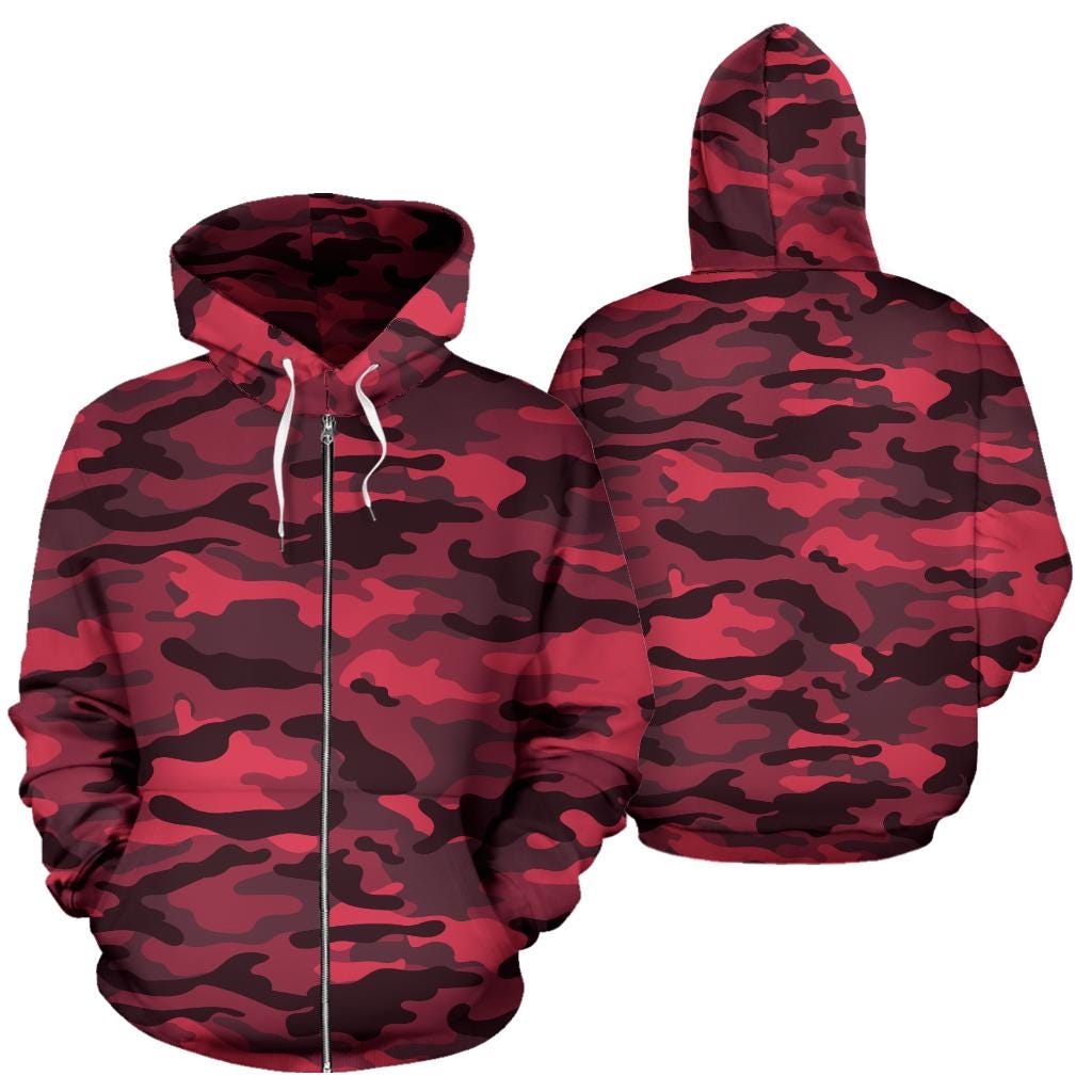 トップス 9s project THERMAL HOODIE - RED CAMO M Dark Red Zip-up Camouflage Hoodie, Unisex Men's Women's Camo Zip
