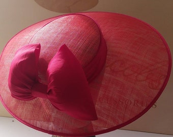 Red wedding hat with silk red  bow