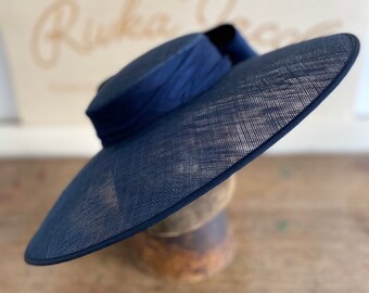 Navy wedding hat with silk navy bow