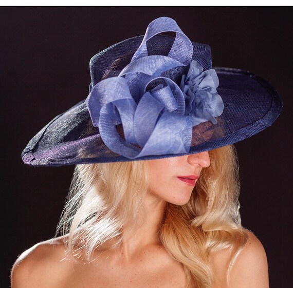large navy blue wedding hat