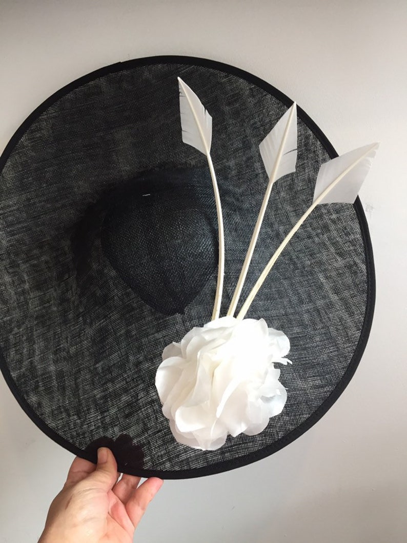 Large black mother of bride saucer hat