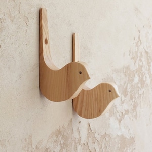 Bird Wooden Wall Hooks for Kids Room, Set of 3 Bird Hooks, Wall Hooks for Kids, Nursery Wall Hooks, Kids&#39; Wooden hangers