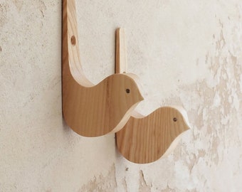 Vogel houten muurhaken voor kinderkamer, set van 3 vogelhaken, muurhaken voor kinderen, kinderkamer muurhaken, houten kinderhangers