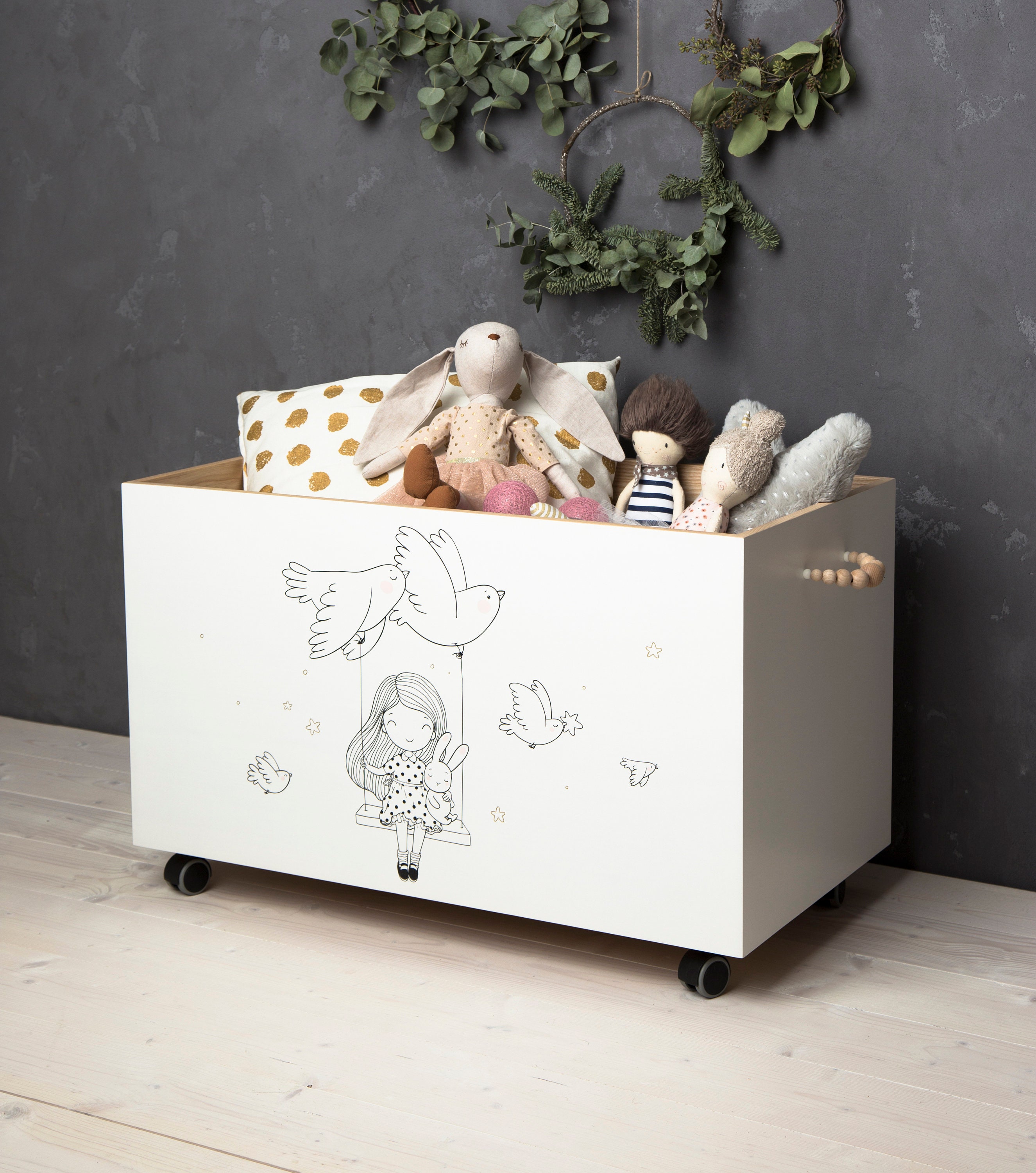 StorageWorks Spielzeugkiste Mit Rollen - 84x33x59cm, Metallräder, Bis 60kg Belastbar