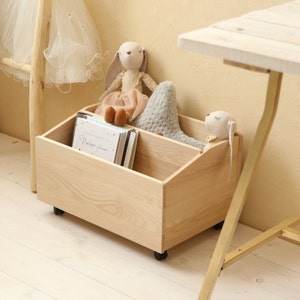 Librería Montessori, Estantería para niños, Almacenamiento para juguetes, Caja de libros sobre ruedas, Librería para niños pequeños, Almacenamiento de libros para niños, Caja de libros de madera