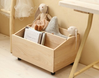 Montessori Bookcase, Bookshelf for kids, Storage for Toys, Bookbox on wheels, Toddler Bookcase, Kids Book Storage, Wooden Book Box