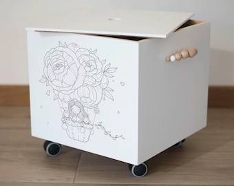 Caja de juguetes con ruedas de madera de fresno: almacenamiento para habitación infantil escandinava