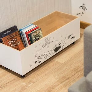 Whale Book Box – Wood Book Box on Wheels for Whale Nursery Décor with the Quote, Oh The Places You’ll Go