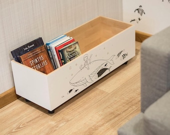Whale Book Box – Wood Book Box on Wheels for Whale Nursery Décor with the Quote, Oh The Places You’ll Go