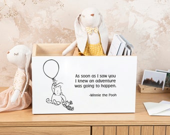 Book box, Wooden nursery storage, Box for book, Baby shower book bin, Newborn gift, Nursery decor, Winnie The Pooh Quote, Kids Bedroom Decor