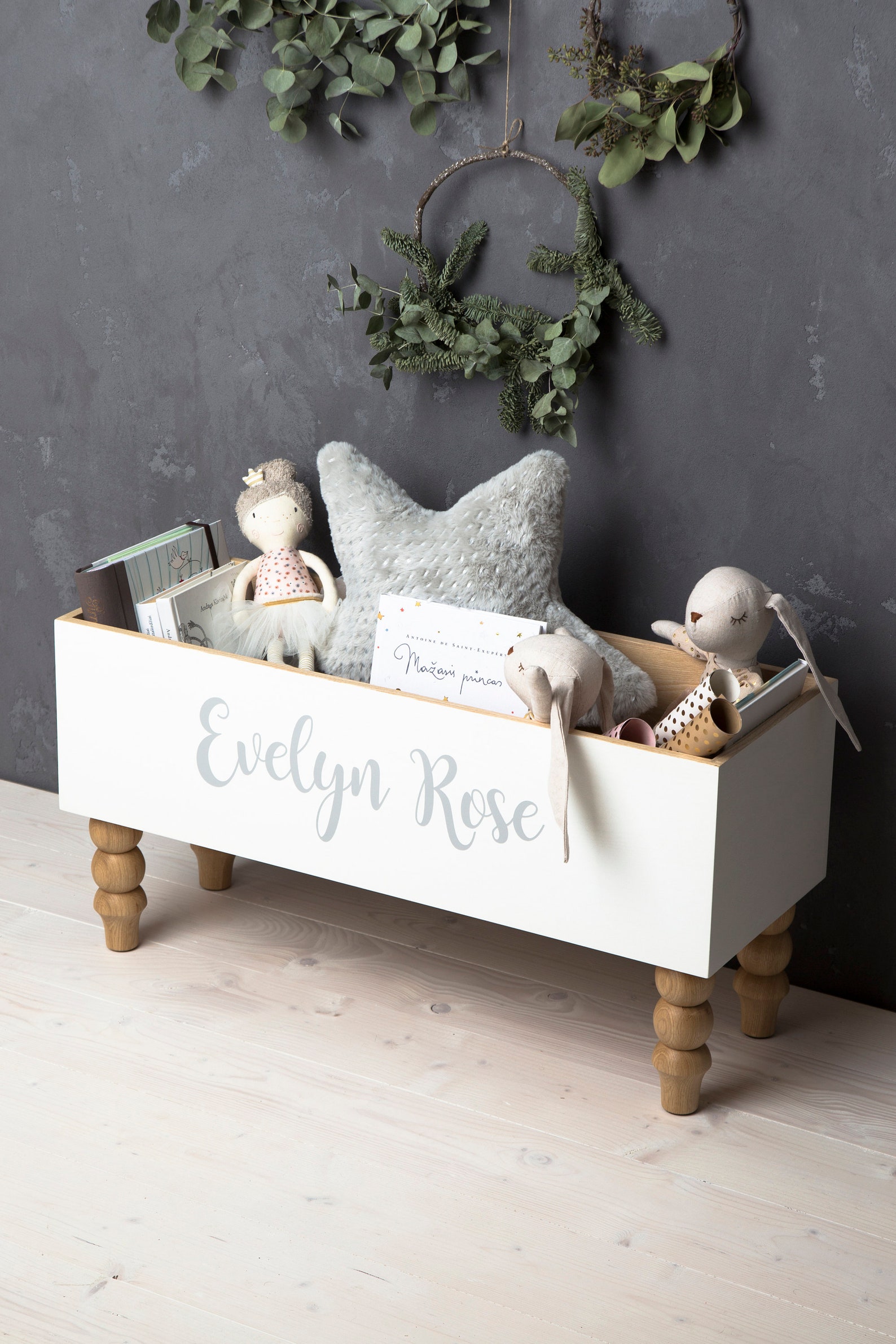 timber bookshelf with toy box