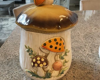 Vintage 1976 Merry Mushroom Sears & Roebuck 30 cm hög burk mjölkakburk