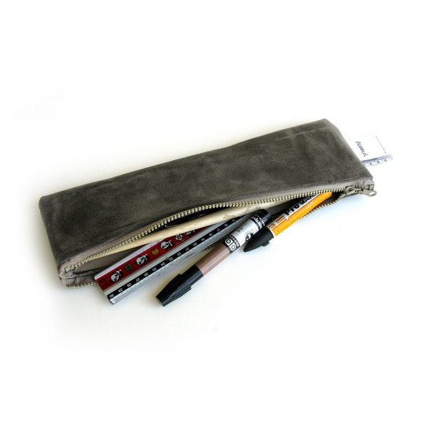 Long artists pencil case - gray velvet