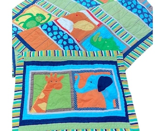 Vtg Circo Twin Size Animal Zoo Print Quilt and Pillowcase Bedding Set RN # 17738