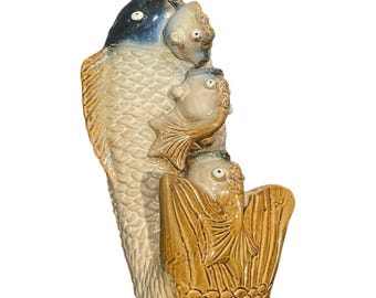Vintage Asian Style Ceramic Tiered Fish Tabletop Decor 11"