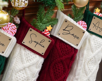 Medias navideñas 2025 con parche de cuero grabado, medias personalizadas para mascotas, medias navideñas familiares, regalo familiar navideño, decoración navideña