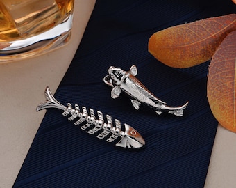 Alfiler de corbata con forma de pez, barra de corbata para hombre, regalo para padrinos de boda, alfiler de corbata con diseño de espiga, regalo para papá, el mejor regalo para papá, regalo de boda para hombres